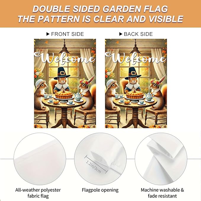 Welcome Garden Flag Autumn Garden Flag Adorable Squirrels Tea Party Decorative - Image 4