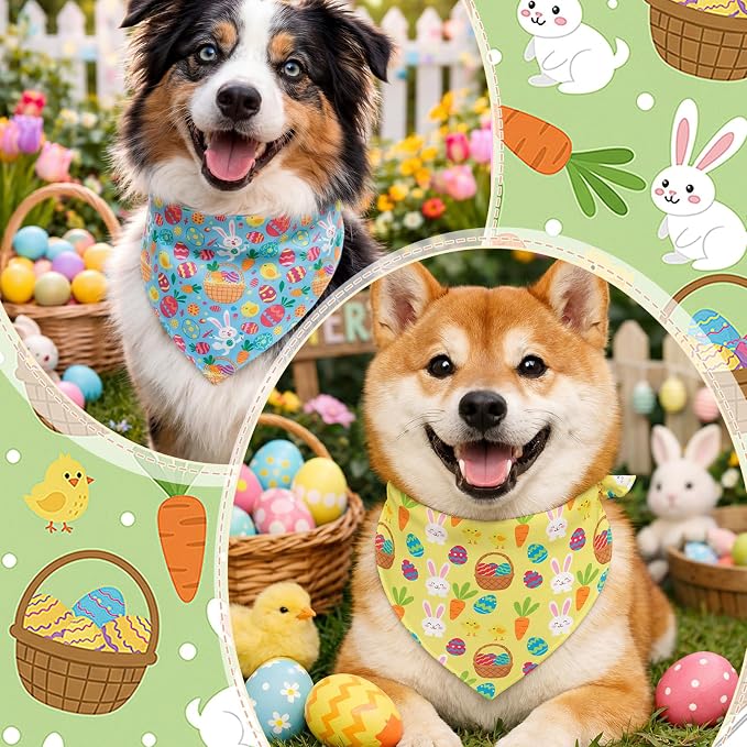 Abbylike 50 Pcs Easter Dog Bandanas Bulk Bunny Egg Carrot Bandanas - Image 2