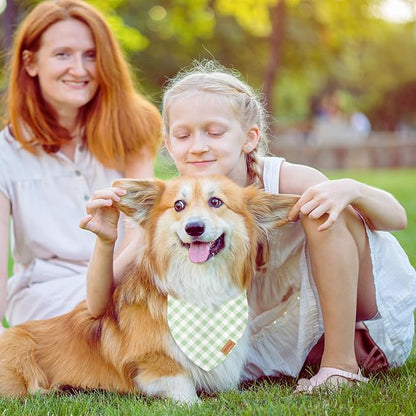 2Pcs Dog Bandanas Sage Green Plaid Triangle Pet Scarf Adjustable Puppy - Image 5