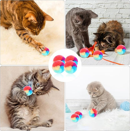 KALIONE 30 Pcs Soft Plush Cat Ball 1.2-inch Rainbow Cat Toy Balls Fuzzy Kitty - Image 2