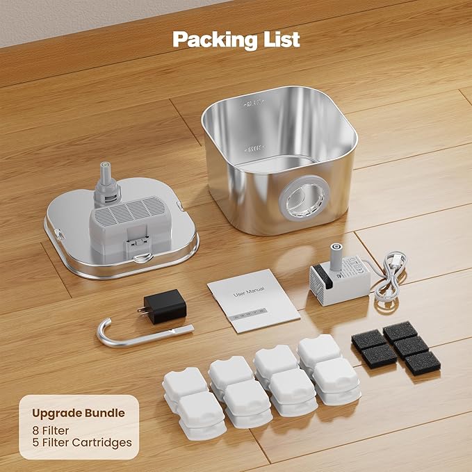 Cat Water Fountain with 8 Filters + 5 Sponges, Small Pet Waterer Dispenser - Image 9