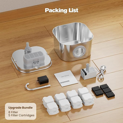 Cat Water Fountain with 8 Filters + 5 Sponges, Small Pet Waterer Dispenser - Image 9