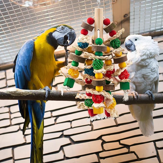 3 Pcs Extra Large Bird Parrot Toy Multicolored Natural Wooden Parrot Cage - Image 5