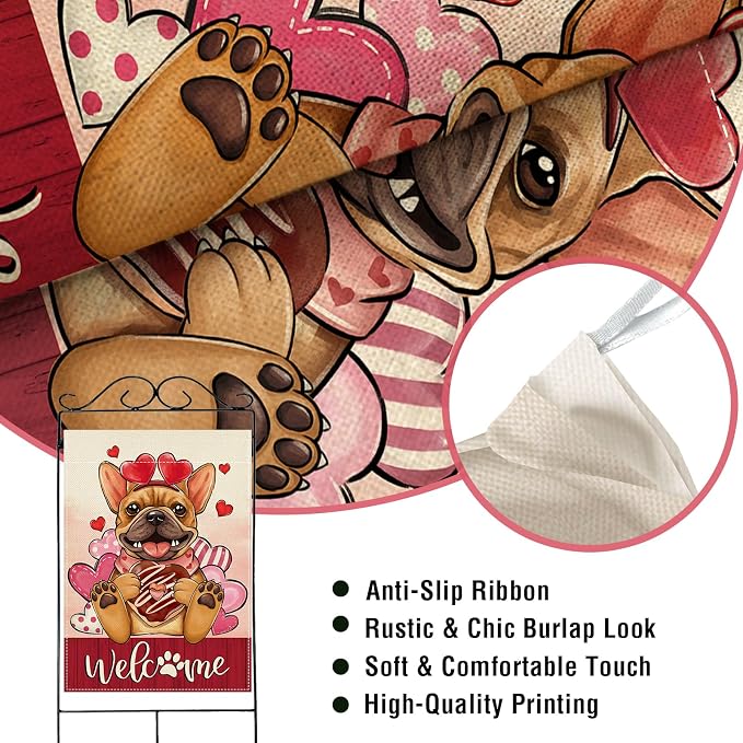 Artofy Welcome Valentines Day French Bulldog Dog Large Decorative House Flag - Image 4