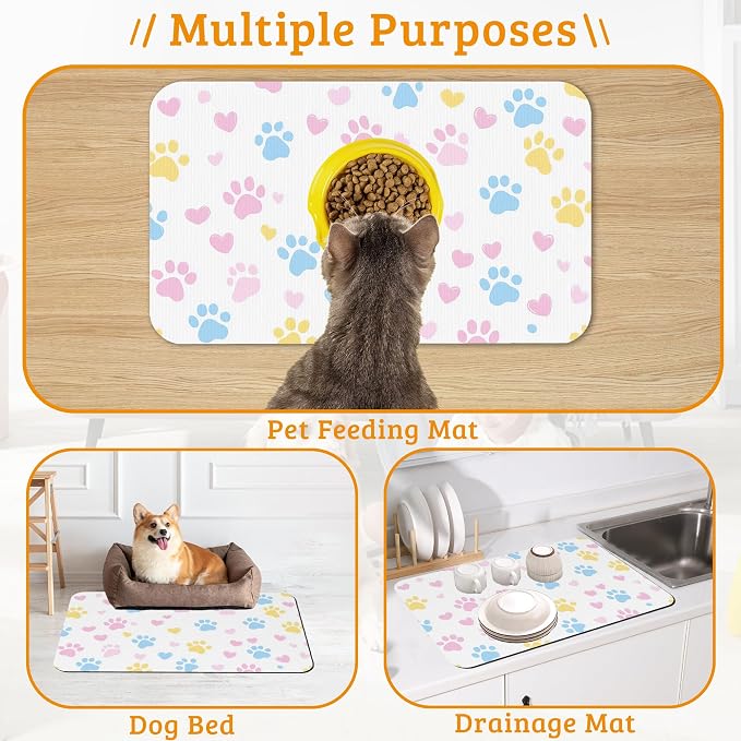 Dog Bowl Mat, Colorful Dog Paws Pet Feeding Mat - Image 7