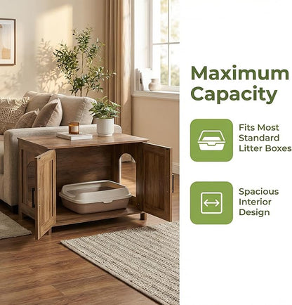 Homhedy Cat Litter Box Enclosure, Wooden Cat Washroom Furniture - Image 4