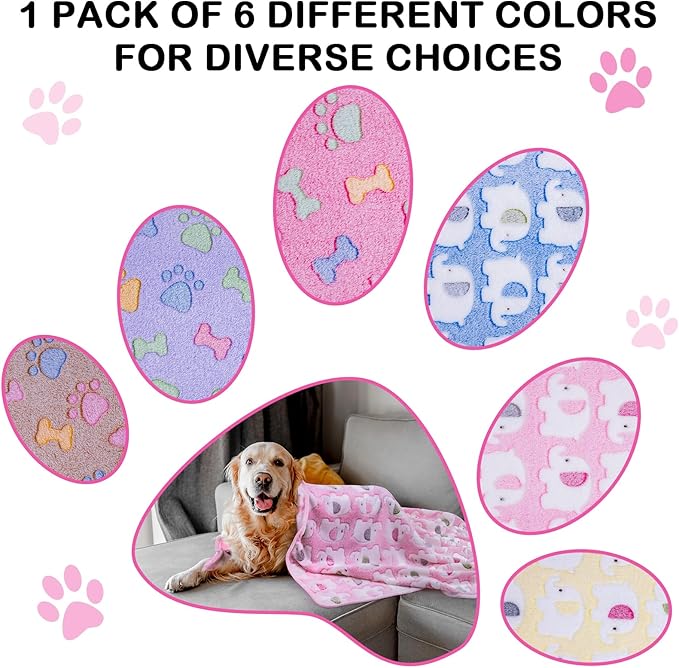 Dono 1 Pack 6 Dog Blankets, Soft Fluffy Fleece Pet Blanket Warm Sleep Mat Paw - Image 3