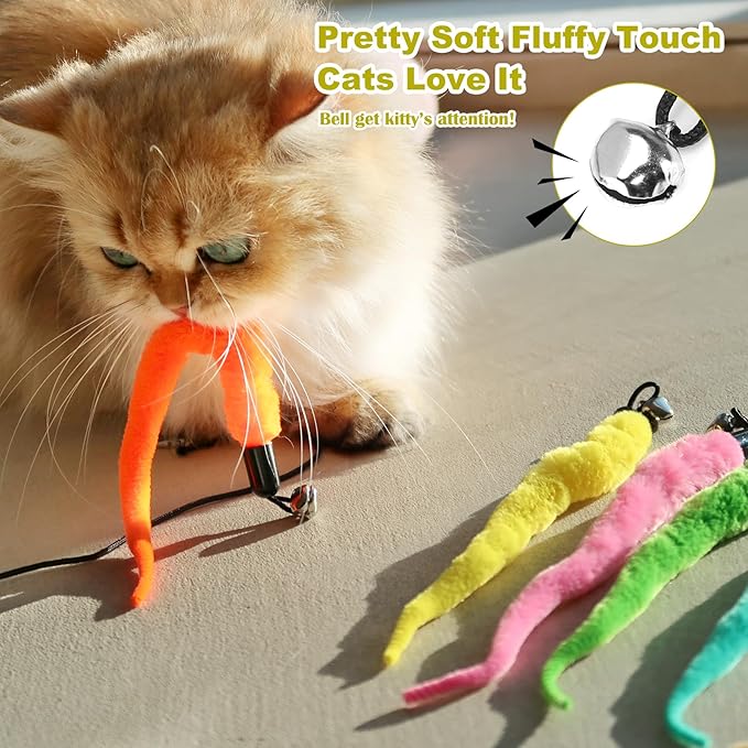 10PCS Cat Worm Toy for Cats, Cat Wand Toy Accessories, Cat Feather Toy - Image 5