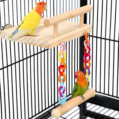 Bird Perches Cage Toys Parrot Wooden Platform Play Gyms Exercise Stands by FrgKbTm