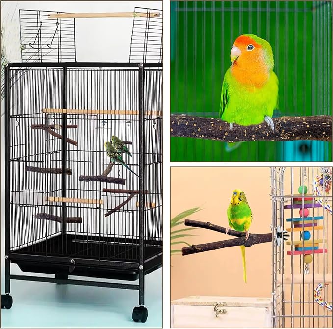 BNOSDM 5PCS Bird Mirror with Perches Stand Parrot Natural Wood Stick Perches - Image 7