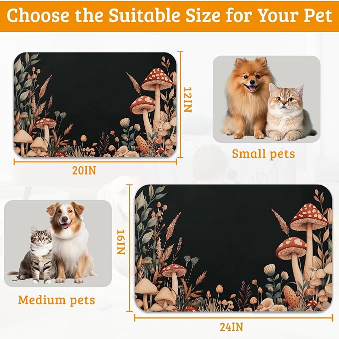 Vintage Mushroom Dog Food Mat, Leaf Absorbent Pet Feeding Mat - Image 6