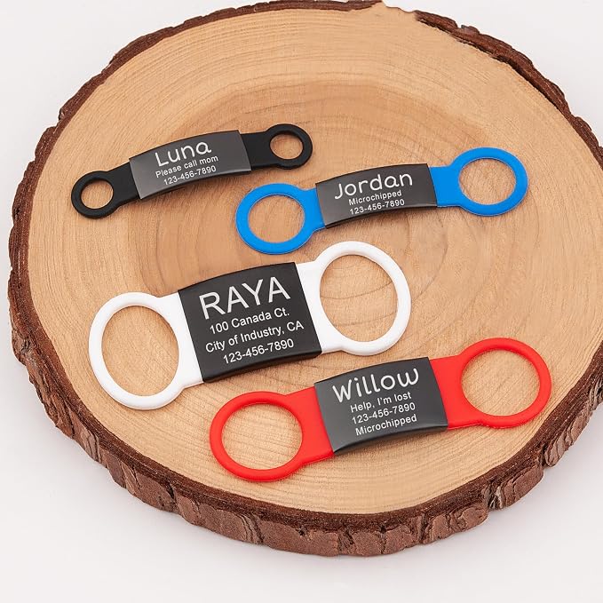 Anavia Slide On Silent Pet ID Tags, S/M/L/XL Personalized Black Stainless Steel - Image 7