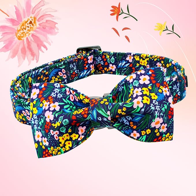 Lionheart glory Dog Collar Darkblue Flower Dog Bow Collars Floral Dog Collar - Image 3
