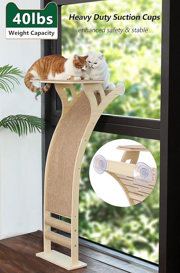Cat Window Perch with Scratcher Ramp, Wood Kitty Bed - Image 5