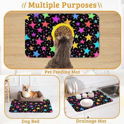 Neon Stars Dog Food Mat, Bright Colorful Absorbent Pet Feeding Mat - Image 7