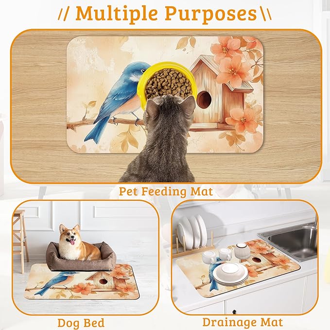 Dog Bowl Mat, Fall Leaves Absorbent Dogs Placemat - Image 7