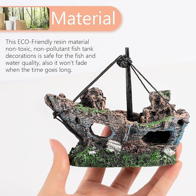 Raeasily Fish Tank Decoration Aquarium Accessories, Shipwreck Decor, Resin - Image 5