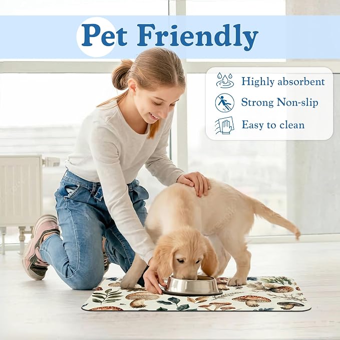 Vintage Mushroom Floral Dog Cat Food Mat–Christmas Stocking Absorbent - Image 6