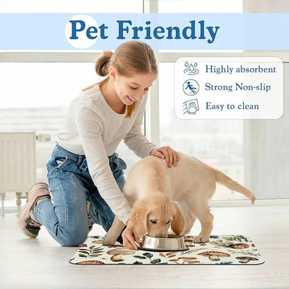 Vintage Mushroom Floral Dog Cat Food Mat–Christmas Stocking Absorbent - Image 6
