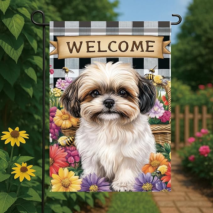 Spring Summer Garden Flag Shih Tzu Dog Flag 12x18 Inch Double-Sided Cute Puppy - Image 2