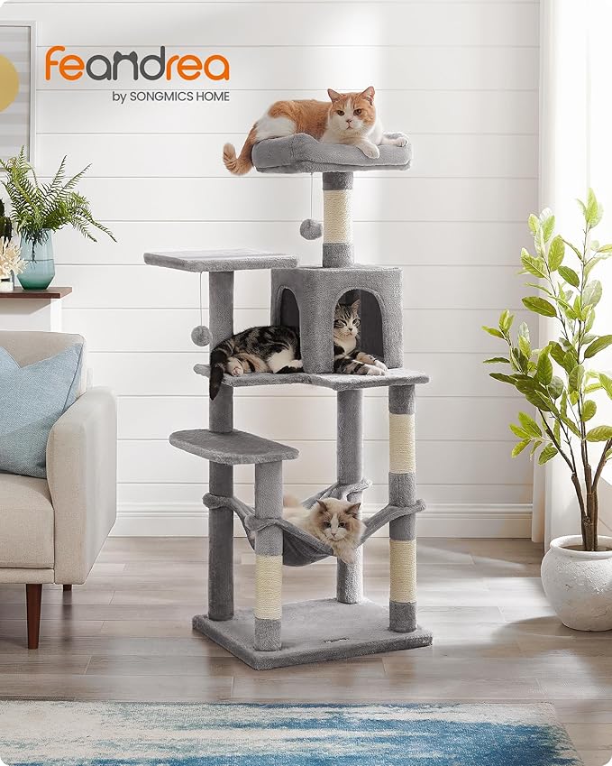 Feandrea Cat Tree, 55.1-Inch Cat Tower, Plush Multi-Level Condo - Image 2