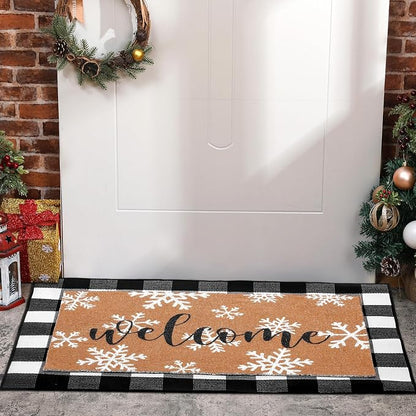 Tinideya 2 Pcs Winter Door Mat Outdoor Snowflake Welcome Mats - Image 5