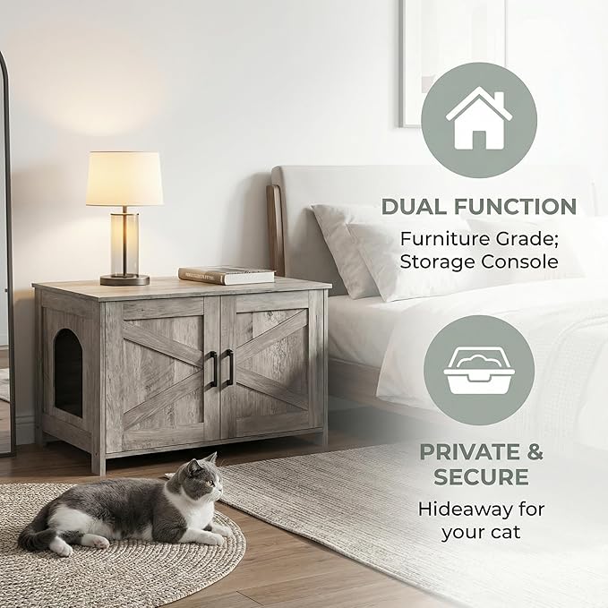 Homhedy Cat Litter Box Enclosure, Wooden Cat Washroom Furniture - Image 2