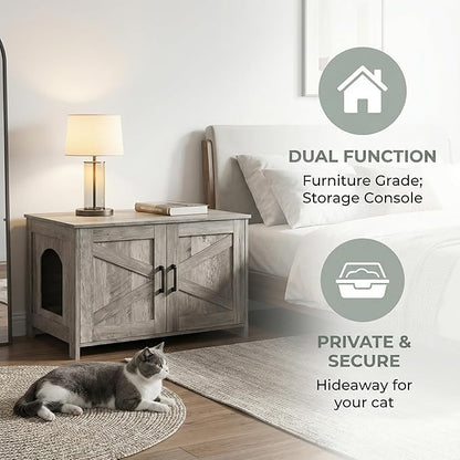 Homhedy Cat Litter Box Enclosure, Wooden Cat Washroom Furniture - Image 2