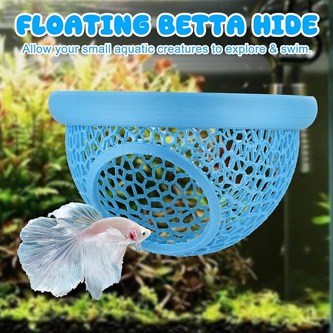 Blue Floating Betta Hide & Shrimp Cave: 3-in-1 Aquarium Hammock, Feeder & - Image 5