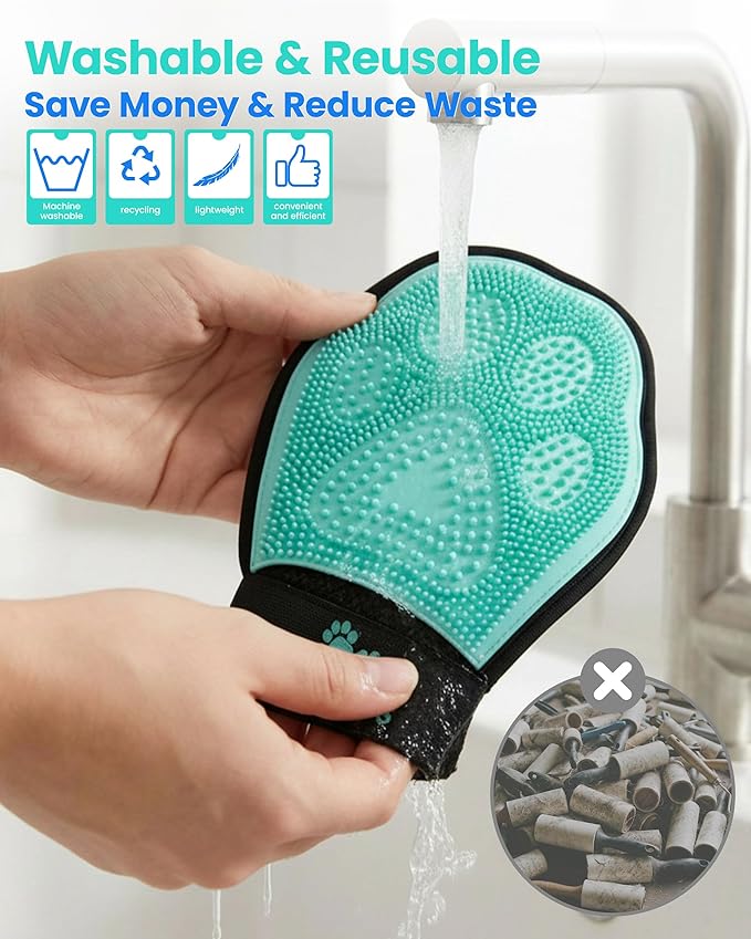 Pet Hair Removal Glove for Dogs & Cats, 2-in-1 Double-Sided Pet Grooming Glove - Image 6