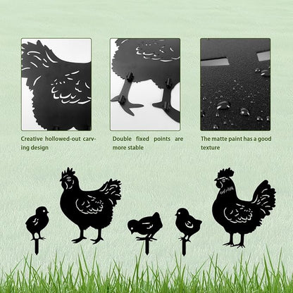 5 Pack Chicken Metal Garden Decorative Stakes, Weather Proof Silhouette Statues - Image 5