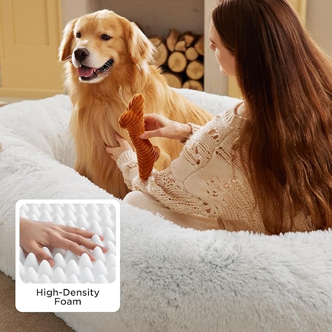 Bedsure Calming Human Dog Bed, Fluffy Faux Fur Orthopedic Pet Bean Bed - Image 2