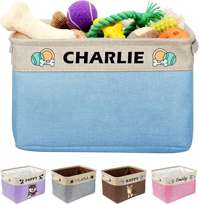 Personalized Dog Toy Storage Basket Custom Collapsible Toy Bin by Bliver