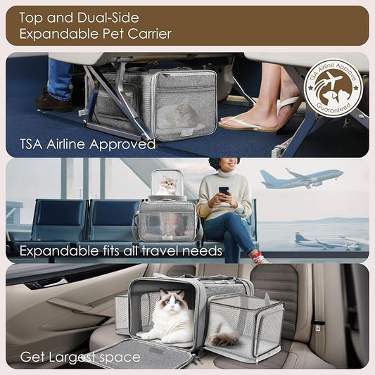 Top and 2 Sides Expandable Cat Carrier 18x13.5x9.5, TSA Airline Approved Dog - Image 2