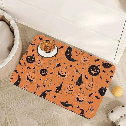 Halloween Dog Food Mat for Floors, Pumpkin Bat Absorbent Quick-Dry Pet Feeding by Unknown