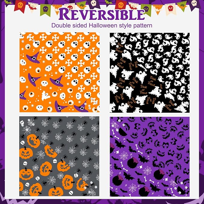 PAWCHIE Dog Halloween Bandanas 4 Pack, Reversible Pumpkin Dogs Scarf Bibs - Image 3