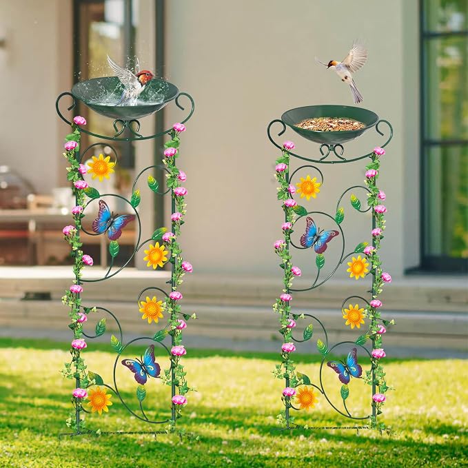HONGLAND Metal Bird Bath with Trellis, Decorative Bird Feeder Station with - Image 8