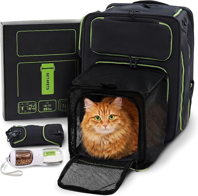 Cat Carrier Backpack for Travel & Car, 3-in-1 Expandable Cat & Small Dog by WHEREPETSAREFAMILY