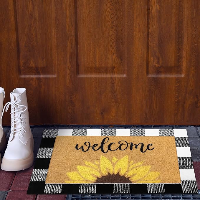 Tinideya 2 Pcs Summer Door Mat Sunflower Welcome Non Slip Coir Mats Floral - Image 5