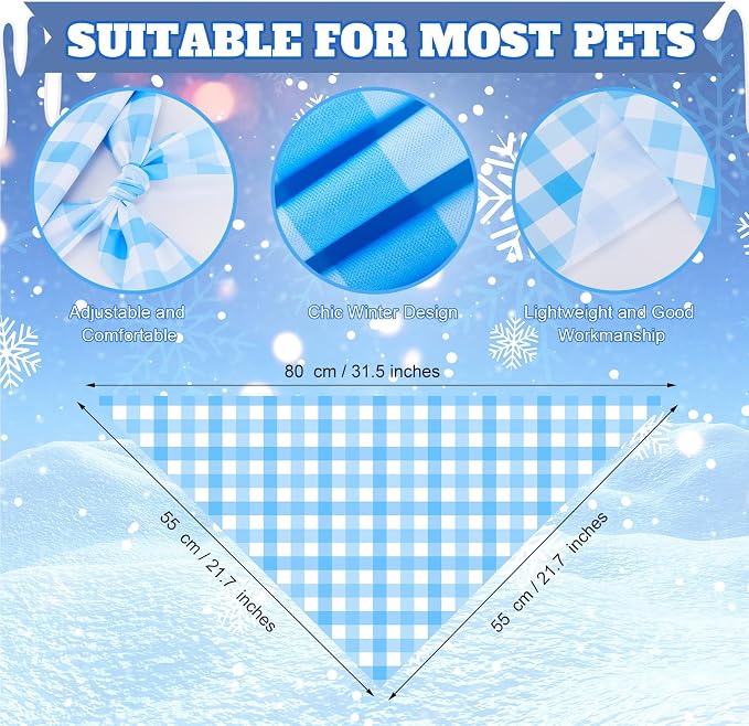 Abbylike 50 Pcs Plaid Dog Bandanas Bulk Blue Checkered Bandanas - Image 3