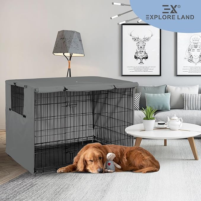 Explore Land Dog Crate Cover Heavy Duty Polyester Pet Kennel Sunshade Universal - Image 5
