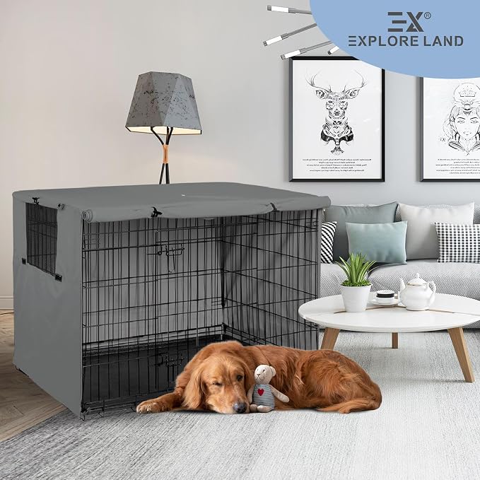 Explore Land Dog Crate Cover Heavy Duty Polyester Pet Kennel Sunshade Universal - Image 5