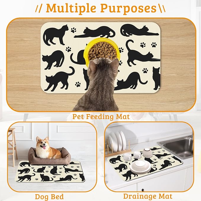 Pet Feeding Mat, Cat Silhouette Absorbent Dog Cat Food Mat Dog Mat - Image 7