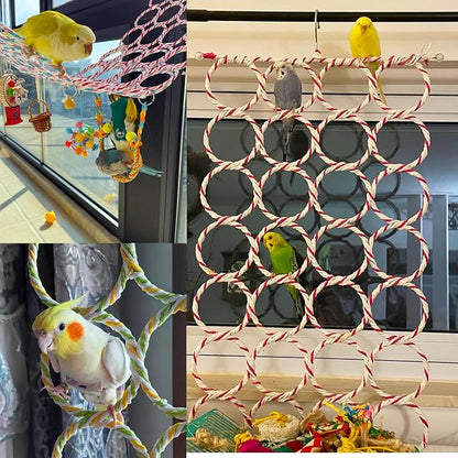 Bird Swing Climbing Rope Net Toys 14" x 24" Parakeet Hemp Rope Perch Swing - Image 4