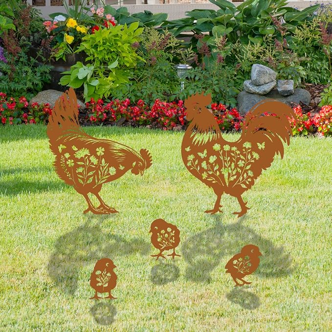 Chicken Metal Garden Stakes Yard Decor, Metal Yard Stakes Gifts - Image 5