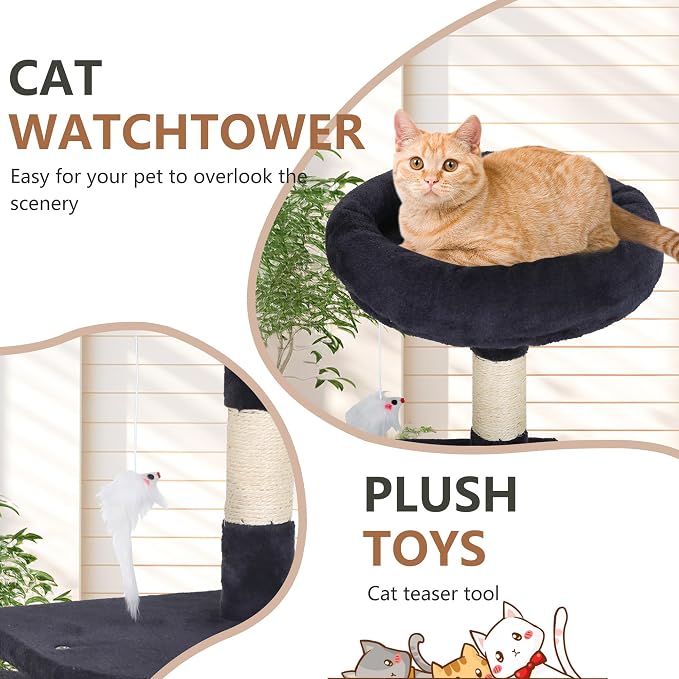 FDW | 36" Cat Tree Tower | Dark Gray | Multi-Level Indoor Activity Center - Image 5