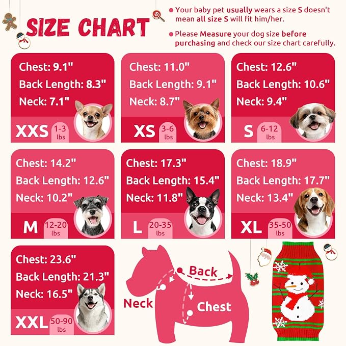 Dog Christmas Sweater Cute Snowman Puppy Cat Costume Boy Girls Xmas Holiday Pet - Image 6