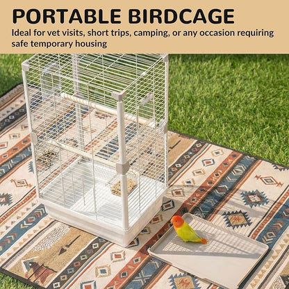 24" Portable Double-Layer Bird Cage, Travel Parrot Carrier - Image 5