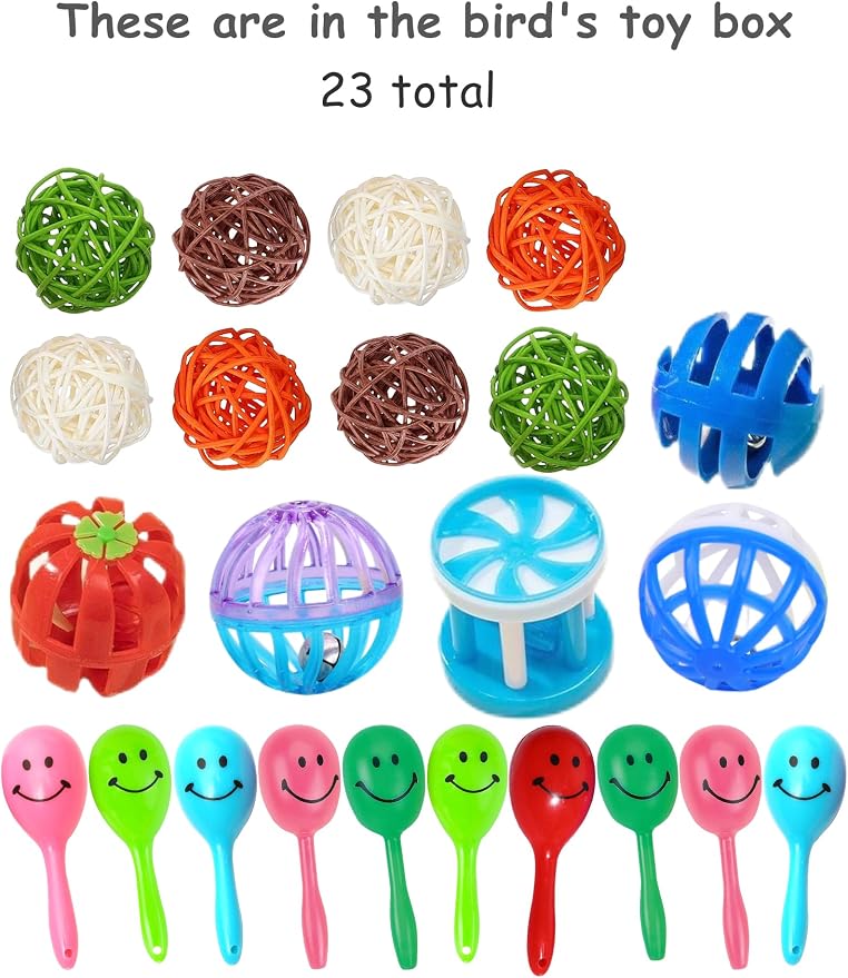 23-Piece Bird Toy Set with Long-Lasting Bells and Sturdy Vine Balls, Safe and - Image 3
