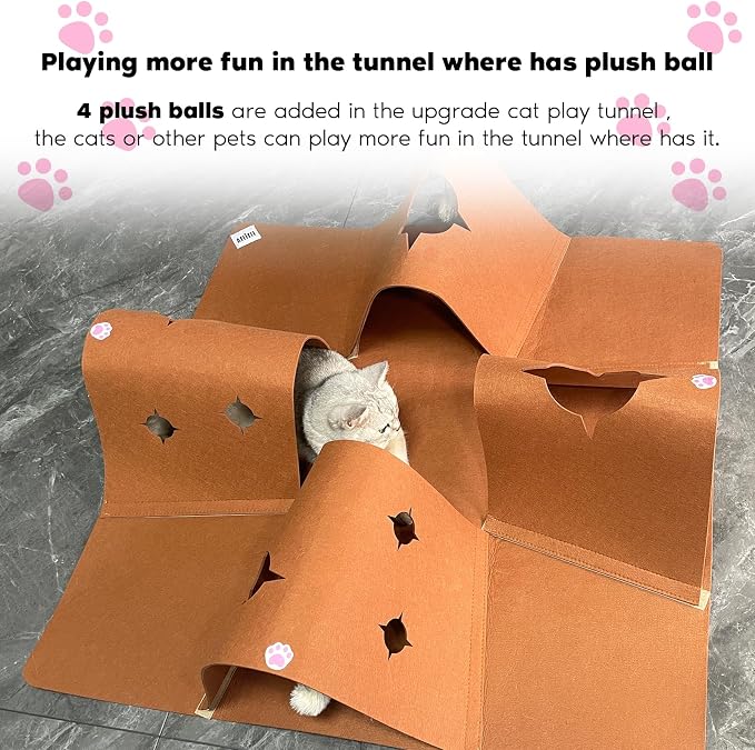 Interactive Cat Tunnel Mat for Indoor Cats, 4-Way Felt Cat Cave - Image 8